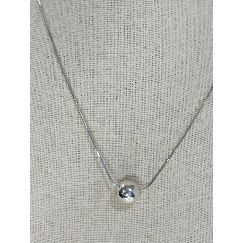 Round Snake Chain Sterling Silver Open Ball Pendant Necklace 18.25" - Picture 4 of 7